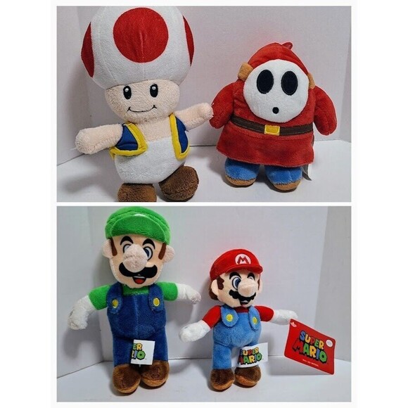 2020 GOOD STUFF NINTENDO SUPER MARIO BROS PLUSH LOT MARIO LUIGI TOAD & SHYGUY - Picture 1 of 12